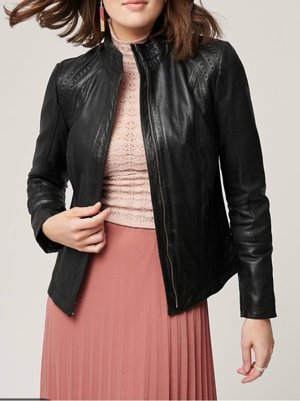 GUESS Women’s Black Leather Zip-Front Jacket